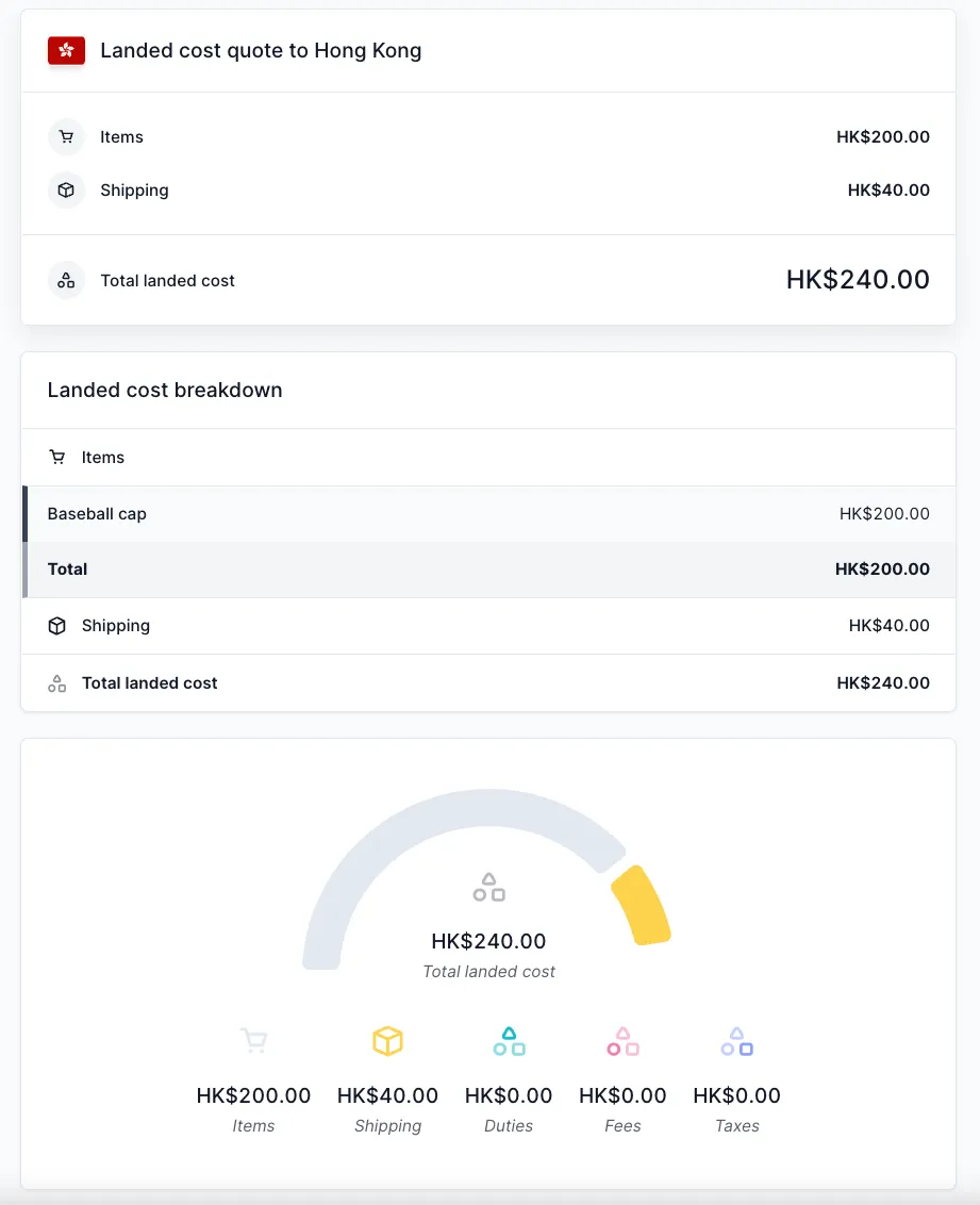 Hong Kong landed cost quote