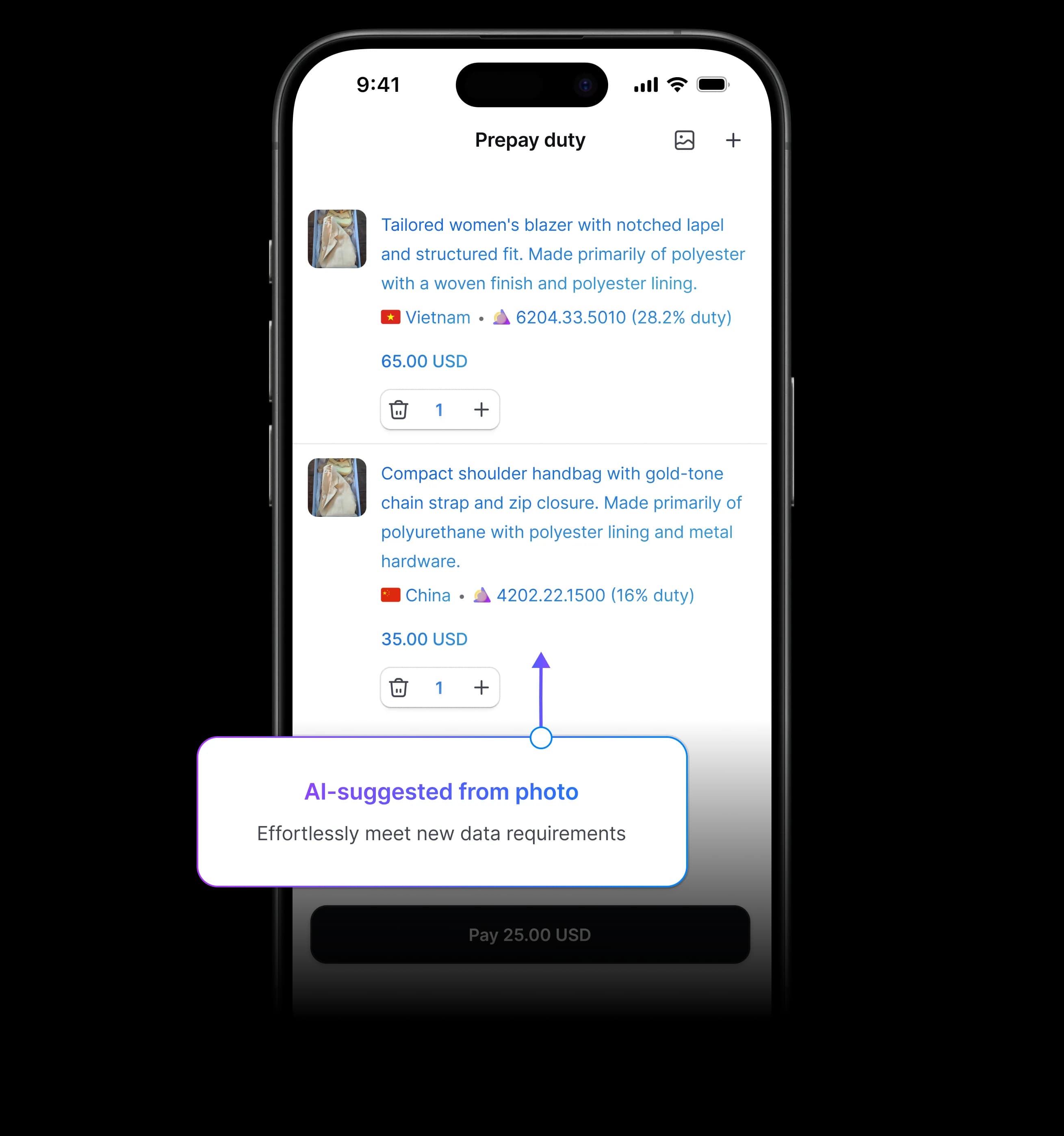 AI suggested customs information